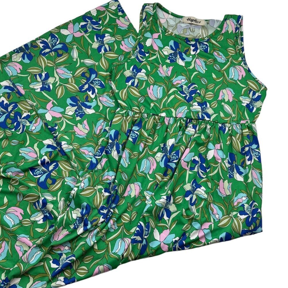 Haptics Kelly Green & Blue Floral Print Fit and Flare Maxi Dress Women's Size M